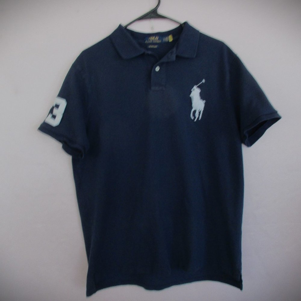 POLO RALPH LAUREN Custom Slim Fit XL No. 3 Pima Polo Shirt Dark Blue 100% Cotton